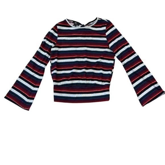 IN San Francisco Bell Sleeve Stripe Sweater Bow Back Women’s M Winter Blouse - Picture 3 of 13